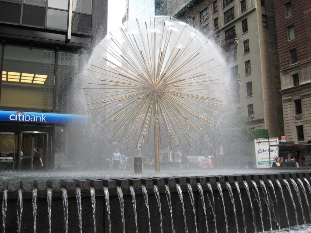 The dandelion fountain at 1345 Avenue of the Americas in midtown Manhattan